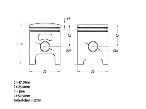 Meteor dugattyú - Malossi sport 70cc hengerhez, 12mm-es dugattyúcsapszeg (dugattyűgyűrűvel és zégerrel)