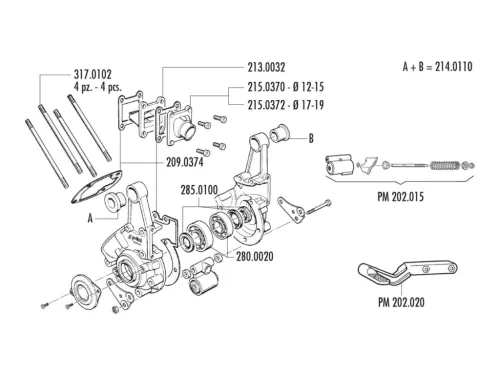 Polini komplett forgattyúsház (rugó támogatott motor felfüggesztéshez) - Peugeot 103, 104, 105, GL10