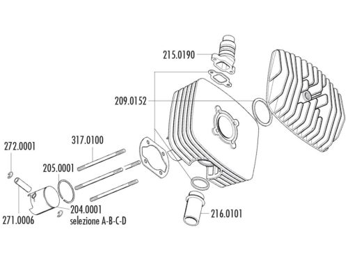 Polini 6000-es széria dugattyú készlet 80cc 48mm (B) - Fantic Motor Regolarita 50, Minarelli P4-P6