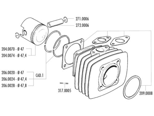 Polini sport dugattyú készlet 70cc 47mm - Fantic Motor Issimo 50, Minarelli V1