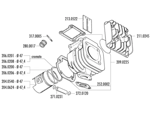 Polini dugattyú készlet 70cc 47mm - Minarelli