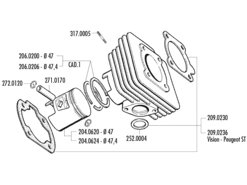 Polini dugattyú szett D.47.4 70cc 47.4mm - Minarelli, 1E40QMB, Peugeot, Honda