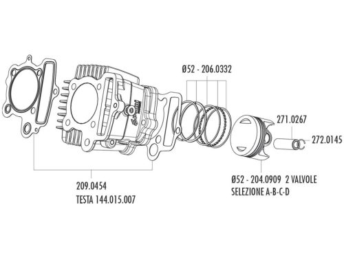 Polini dugattyú készlet 87cc 52mm (D) - Honda XR 50, Polini XP4T 50