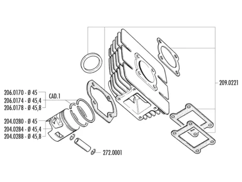 Polini dugattyúgyűrű 50cc 45.8x1.5mm