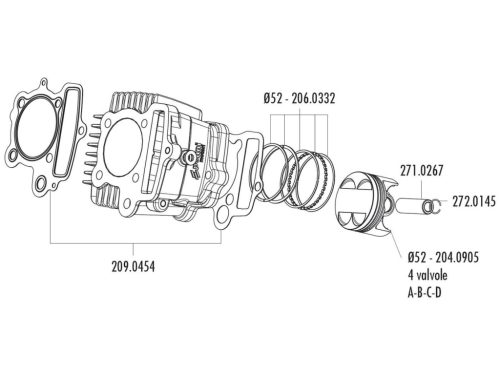 Polini dugattyúgyűrű szett 52mm - Honda XR 50, Polini XP4T 50, XP4T 110