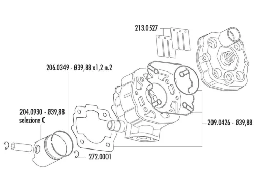 Polini racing dugattyúgyűrű 50cc 39.88x1.2mm - Derbi D50B0, EBE, EBS