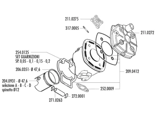 Polini Evolution dugattyúgyűrű 47.6x0.8mm - Minarelli, Piaggio
