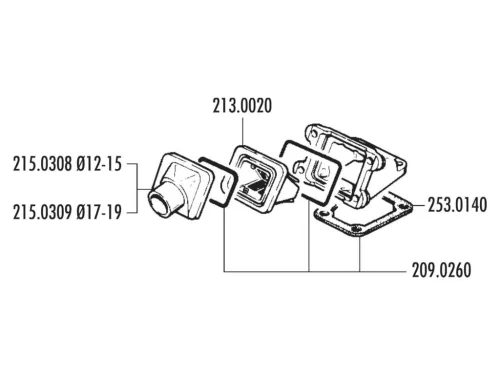 Polini 15/19mm szívórendszer, szívócsonk + membrán blokk - Peugeot 103, 103 SP, HP, MVL 50