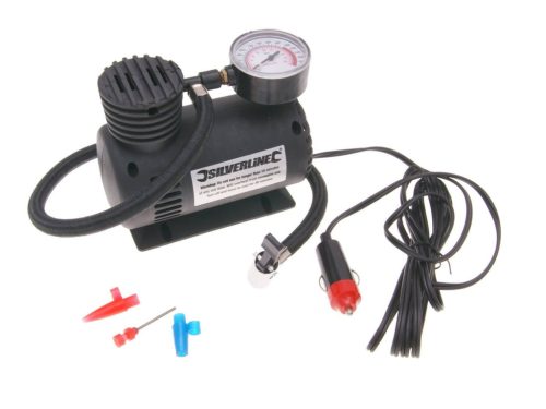 Silverline 12V/DC, 17 bar (250 PSI) mini szivargyújtós levegő kompresszor, pumpa