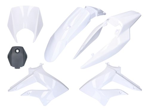 Komplett fehér burkolati szett Derbi Senda 2011-, Gilera RCR, SMT 2011-, Gilera RCR, SMT 2011-, Derbi Senda 2011-, Gilera RCR, SMT 2011-, Derbi Senda 2011-, Gilera RCR, SMT 2011-