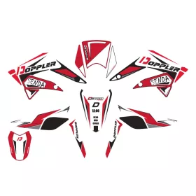   Matrica / matrica készlet Doppler fekete-piros-fehér Derbi Senda 2011-2017-hez