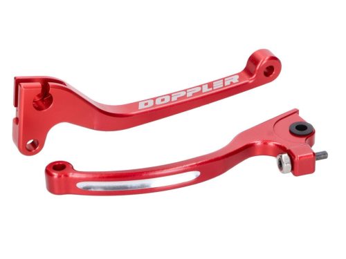Fékkar és kuplungkar szett Doppler CNC piros Rieju, Derbi, Sherco (AJP fékkel) fékkarokhoz