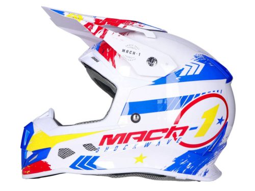 Sisak Motocross Trendy T-902 Mach-1 fehér / kék / piros - XL méret (61-62)
