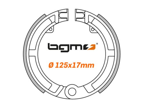 Fékpofák BGM PRO Ř=125x17mm 8' + 9' + 10' elöl, 1 szerelés, Vespa Smallframe V50, V90, SS50, SS90, PV125, ET3, Wideframe V1T-től V15T-ig, V30T-V33T, VM, VN, VL, VB, VNA, VNB, VBA, VBB, Super.
