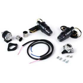   Jelző utólag szerelhető készlet kormányvégjelzőhöz Moto Nostra LED , E-jelöléssel, 6 Volt Vespa Smallframe V50, 50N, PV, ET3, Largeframe Rally, Sprint, TS, GT, GTR, SS180 Ř=24mm Fekete