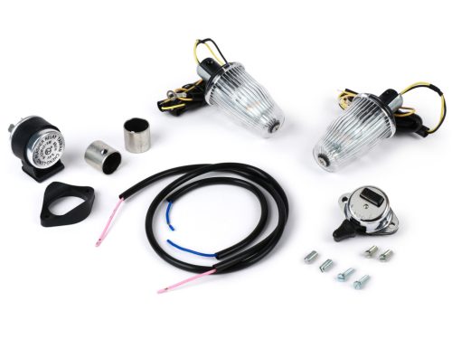 Utángyártott jelzőkészlet a kormányvégjelzőhöz Moto Nostra LED , E-jelöléssel, 6 Volt Vespa Smallframe V50, 50N, PV, ET3, Largeframe Rally, Sprint, TS, GT, GTR, SS180 Ř=24mm Fehér Ř=24mm
