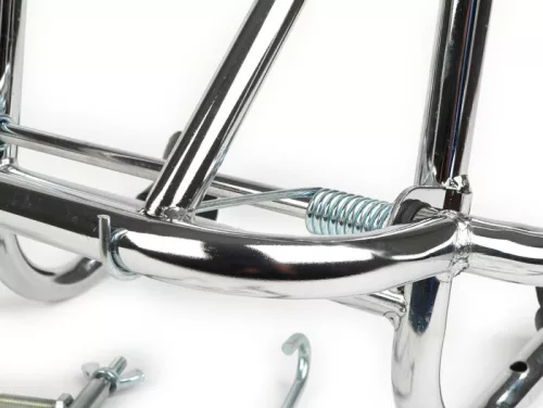 Összecsukható csomagtartó elöl Moto Nostra Vespa Smallframe V50, PV125, ET3, PK S, PK XL, PK XL2 Largeframe Rally180/200, Sprint150, TS125, GT125, GTR125, PX80, PX125, PX150, PX200 Chrome