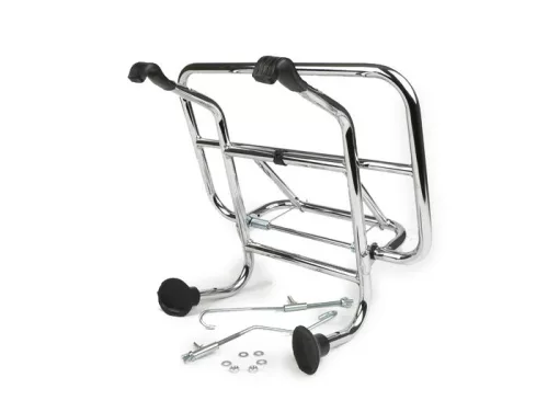 Összecsukható csomagtartó elöl Moto Nostra Vespa Smallframe V50, PV125, ET3, PK S, PK XL, PK XL2 Largeframe Rally180/200, Sprint150, TS125, GT125, GTR125, PX80, PX125, PX150, PX200 Chrome