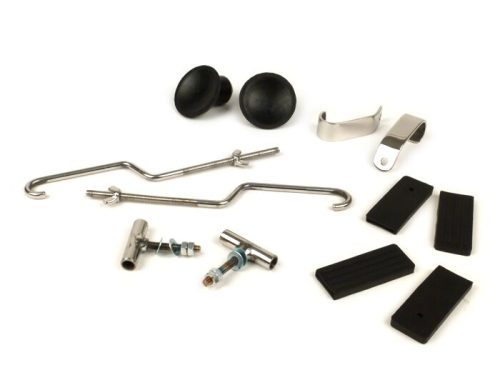 Javítókészlet csomagtartó összecsukható elöl Moto Nostra Vespa Smallframe V50, PV125, ET3, Vespa Largeframe Rally180, Rally200, Sprint150, TS125, GT125, GTR125 rozsdamentes acél
