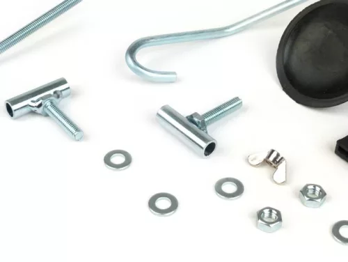 Javító készlet csomagtartó összecsukható elöl Moto Nostra Vespa Smallframe V50, PV125, ET3, Vespa Largeframe Rally180, Rally200, Sprint150, TS125, GT125, GTR125 Ezüst