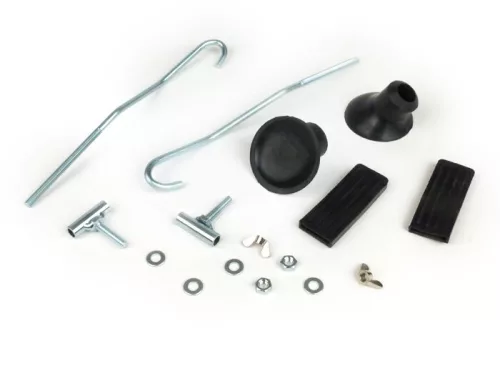 Javító készlet csomagtartó összecsukható elöl Moto Nostra Vespa Smallframe V50, PV125, ET3, Vespa Largeframe Rally180, Rally200, Sprint150, TS125, GT125, GTR125 Ezüst