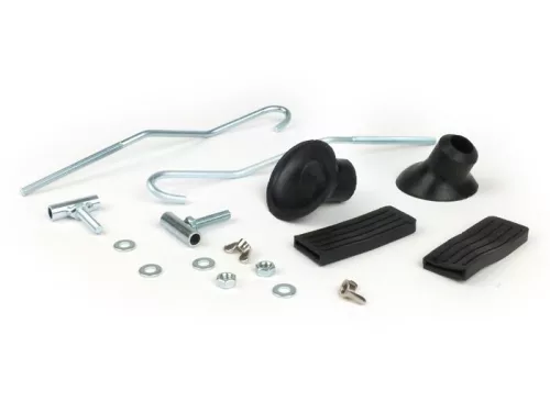 Javító készlet csomagtartó összecsukható elöl Moto Nostra Vespa Smallframe V50, PV125, ET3, Vespa Largeframe Rally180, Rally200, Sprint150, TS125, GT125, GTR125 Ezüst