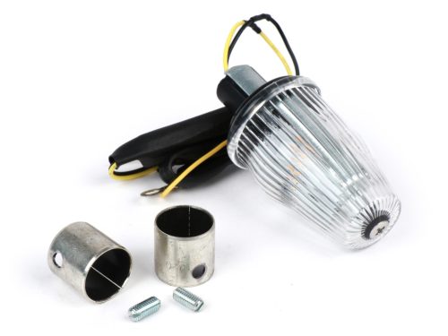 Utángyártott jelzőkészlet a kormányvég-jelzőhöz Moto Nostra LED , E-jelöléssel, 12 Voltos Vespa Smallframe PK S/XL/XL2/HP, Largeframe PX, T5, LML Ř=24mm Fehér Ř=24mm