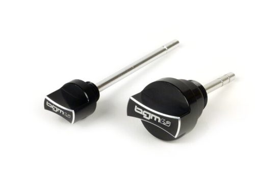 Készlet-olajbetöltő csavarok mérőpálcával BGM PRO, motorolaj + sebességváltó olaj Piaggio Leader/Quasar Vespa ET4, LX, LXV, S, GT, GTS, GTV, GTL 125-300cc fekete eloxált.