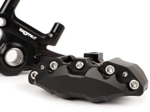 Első féknyereg féknyeregtartóval együtt BGM PRO, CNC Touring, 4 dugattyús, radiális rögzítés Fékdob típusa LML LML, Stella, Star fekete