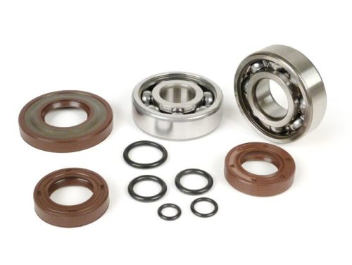 Csapágykészlet olajtömítés készlet a forgattyús tengelyhez BGM Original Vespa V50, PV125, ET3, PK50S, PK80S, PK125S 1x 6303 + 1x 6204, O-gyűrűkkel együtt.