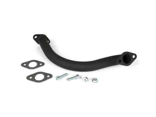 Kipufogó gyűjtőcső BGM PRO Ř30mm Vespa banán PV125, ET3 nagyfuratú gyűjtőcső alkalmas Piaggio, Faco és Sito banán kipufogóhoz acél, fekete színű.