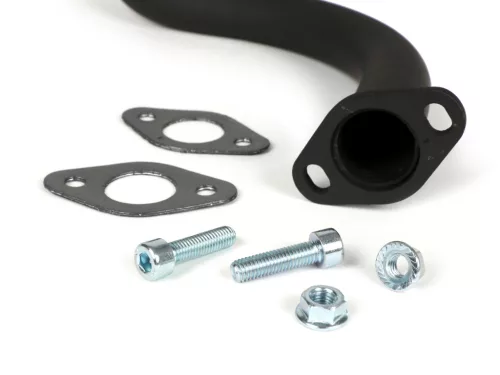 Kipufogó gyűjtőcső BGM PRO Ř30mm Vespa banán PV125, ET3 nagyfuratú gyűjtőcső alkalmas Piaggio, Faco és Sito banán kipufogóhoz acél, fekete színű.