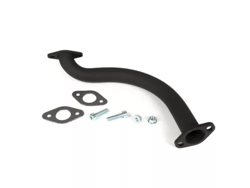 Kipufogó gyűjtőcső BGM PRO Ř30mm Vespa banán PV125, ET3 nagyfuratú gyűjtőcső alkalmas Piaggio, Faco és Sito banán kipufogóhoz acél, fekete színű.