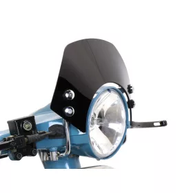   Szélvédő krómozott tartókonzolokkal Moto Nostra w=340mm, h=105mm Vespa PX80, PX125, PX150, PX200, LML 125/150 Star/Stella fekete színű