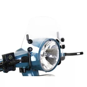   Szélvédő fekete konzolokkal Moto Nostra w=340mm, h=105mm Vespa PX80, PX125, PX150, PX200, LML 125/150 Star/Stella színtelen