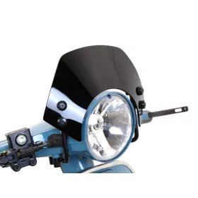   Szélvédő fekete tartóval Moto Nostra w=340mm, h=105mm Vespa PX80, PX125, PX150, PX200, LML 125/150 Star/Stella fekete színű