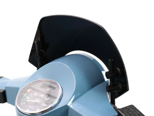 Szélvédő fekete tartóval Moto Nostra w=340mm, h=105mm Vespa PX80, PX125, PX150, PX200, LML 125/150 Star/Stella fekete színű