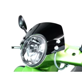   Szélvédő krómozott tartókonzolokkal Moto Nostra w=340mm, h=105mm Vespa GT, GTL, GTS, GTS Super 125-300cc fekete színezett üveggel