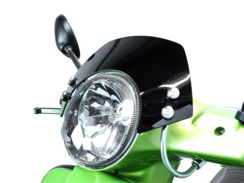 Szélvédő krómozott tartókonzolokkal Moto Nostra w=340mm, h=105mm Vespa GT, GTL, GTS, GTS Super 125-300cc fekete színezett üveggel