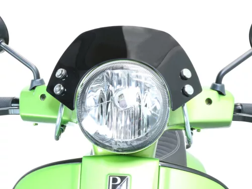 Szélvédő krómozott tartókonzolokkal Moto Nostra w=340mm, h=105mm Vespa GT, GTL, GTS, GTS Super 125-300cc fekete színezett üveggel