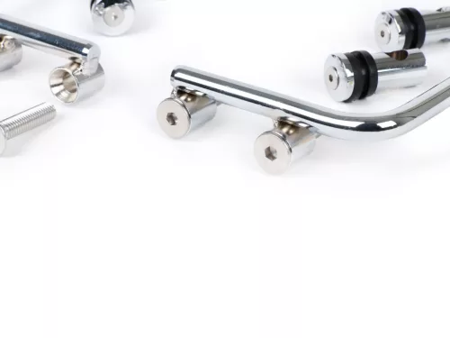 Tartókonzol szélvédőhöz Moto Nostra w=340mm, h=105mm Vespa PX80, PX125, PX150, PX200, T5 Classic, LML 125/150 Star/Stella krómozott