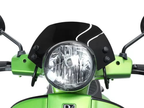 Szélvédő fekete konzolokkal Moto Nostra w=340mm, h=105mm Vespa GT, GTL, GTS, GTS Super 125-300cc fekete színezett üveggel