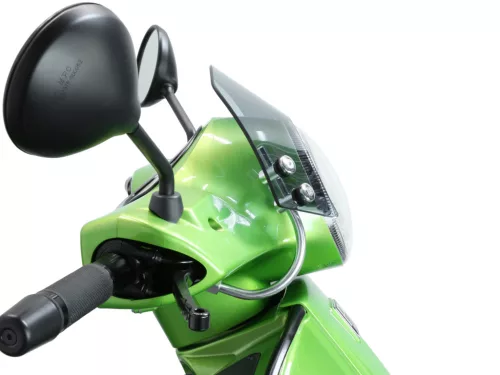 Szélvédő krómozott konzolokkal Moto Nostra w=340mm, h=105mm Vespa GT, GTL, GTS, GTS Super 125-300ccm szürke színezett üveggel