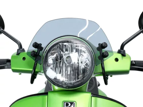 Szélvédő fekete konzolokkal Moto Nostra w=340mm, h=105mm Vespa GT, GTL, GTS, GTS, GTS Super 125-300cc átlátszó szürke