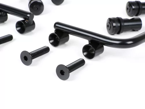 Tartókonzol szélvédőhöz Moto Nostra w=340mm, h=105mm Vespa PX80, PX125, PX150, PX200, LML 125/150 Star/Stella fekete