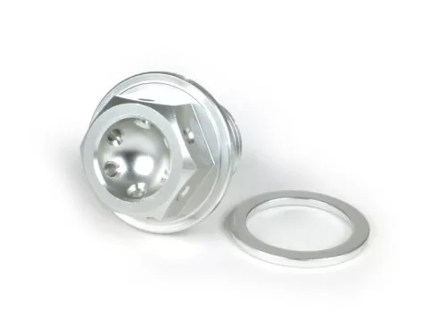 JPP által gyártott olajszint dugó BGM Pro, alumínium CNC Lambretta LI, LIS, SX, TV, DL, GP, J, Lui Ezüst eloxált