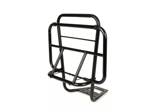 Csomagtartó háttámlával Moto Nostra V2 Vespa PX80, PX125, PX150, PX200 fekete színben