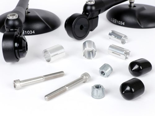 Tükörkészlet Moto Nostra 1406, alumínium CNC, kerek, kormányvégek fekete matt