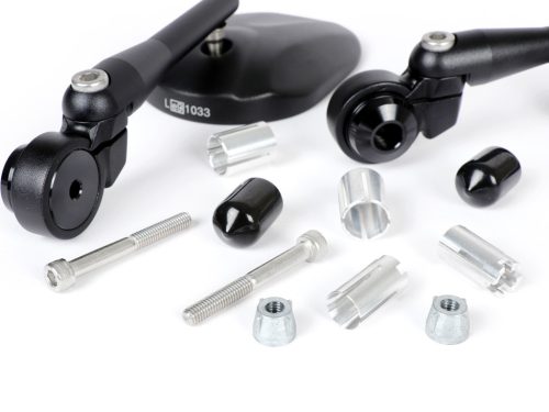 Tükörkészlet Moto Nostra 1404, alumínium CNC, kormányvégek fekete matt, kormányvégek fekete matt