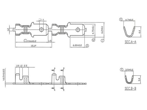 Kábelsaru lapos dugó 4,8mm Ř=0,5-1,0mm˛ DIN 46343 10db.